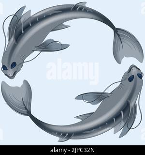 Motif vectoriel de symbole poisson zodiac, deux poissons dansants Illustration de Vecteur