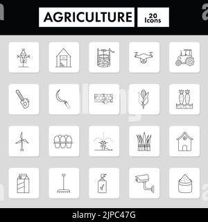 20 icône Agriculture Square définie dans Thin Line Art Illustration de Vecteur