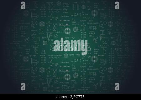 Équations de calcul, algèbre, chimie organique, réactions chimiques, éléments chimiques, physique, mouvement rectiligne, statique, électromagnétisme, friction Illustration de Vecteur