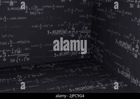 3d contexte des équations et des formules pour les mathématiques, l'algèbre, les logarithmes et les dérivés, les sciences et l'ingénierie Banque D'Images