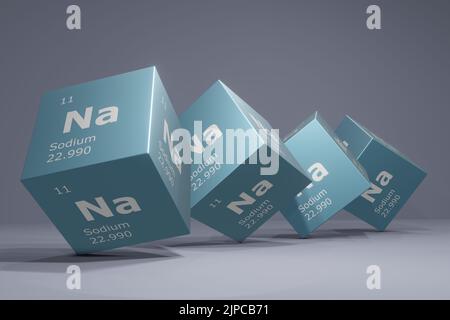 3D rendu du sodium, élément chimique du tableau périodique. Formation, sciences et technologie. 3D illustration Banque D'Images