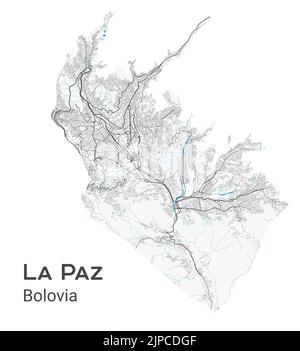 Carte vectorielle la Paz. Carte détaillée du quartier administratif de la Paz. Panorama urbain. Illustration vectorielle libre de droits. Carte routière avec autoroutes, rive Illustration de Vecteur