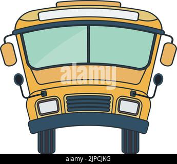 Autobus scolaire jaune de projection avant avec toit incurvé. Illustration de Vecteur