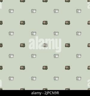 Motif rétro gravé sans couture. Téléviseur d'époque avec antenne dessinée à la main. Texture d'esquisse pour tissu, papier peint, textile, imprimé, titre, Illustration de Vecteur