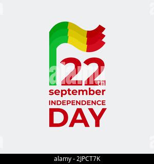 22 septembre, le jour de l'indépendance du mali. Modèle vectoriel avec indicateur ondulé dans un style simple et concis, icône. Fête nationale du Mali le 22nd septembre. Indepen Illustration de Vecteur