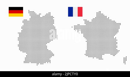 Carte en pointillés avec drapeau pour l'Allemagne et la France. Pays participant à la crise du gaz et à la crise politique. Illustration vectorielle plate isolée sur fond blanc Illustration de Vecteur