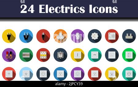 Jeu d'icônes électriques. Conception plate avec ombre longue. Illustration vectorielle. Illustration de Vecteur