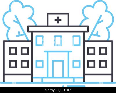 icône de ligne d'hôpital, symbole de contour, illustration vectorielle, signe de concept Illustration de Vecteur