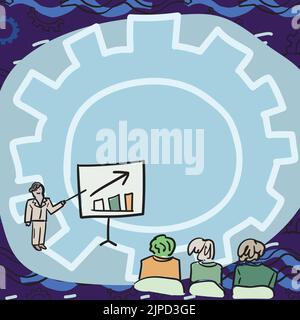 Membres de l'équipe qui regardent le tableau blanc représentant les nouvelles solutions Illustration de Vecteur