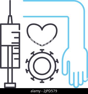 icône de ligne de vaccin, symbole de contour, illustration vectorielle, signe concept Illustration de Vecteur