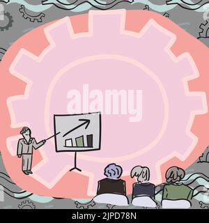 Membres de l'équipe qui regardent le tableau blanc représentant les nouvelles solutions Illustration de Vecteur