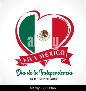 Viva Mexique, Día de la Independencia bannière. Traduction: Fête de l'indépendance 16 septembre aux États-Unis. Drapeau dans le vecteur cardiaque Illustration de Vecteur