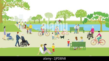 Les familles et les autres personnes ont un temps libre dans la nature, illustration Illustration de Vecteur