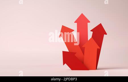 Flèches rouges pointant vers le haut. Concept du coût de la vie et de l'inflation. 3D rendu Banque D'Images