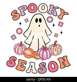 La Sublimation des Vibes de la saison sinistre. T-shirt rétro Halloween Ghost Illustration de Vecteur