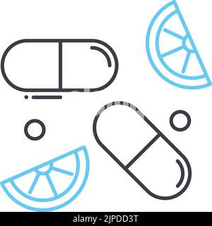 icône de ligne de vitamines, symbole de contour, illustration vectorielle, signe de concept Illustration de Vecteur