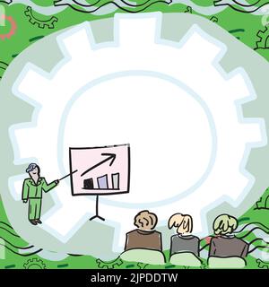 Membres de l'équipe qui regardent le tableau blanc représentant les nouvelles solutions Illustration de Vecteur