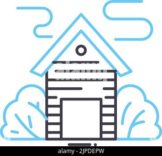 icône de ligne de cabane de forêt, symbole de contour, illustration de vecteur, signe de concept Illustration de Vecteur