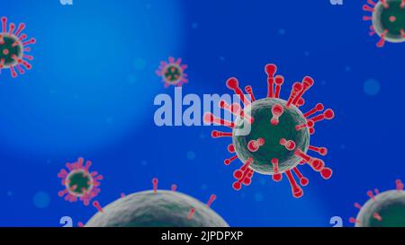 3D illustration du coronavirus placé sur le fond bleu. Virus COVID-19 (également connu sous le nom de 2019 NCOV, SRAS-COV-2), concept de situation pandémique qui supplie Banque D'Images