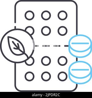 icône de ligne de pilules de plantes, symbole de contour, illustration de vecteur, signe de concept Illustration de Vecteur