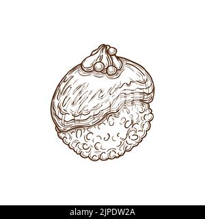 Sushi nigiri sketch, menu de cuisine japonaise, vecteur dessiné à la main. Nigiri sushi poisson ou fruits de mer et caviar sur le riz, Japon cuisine gastronomique et repas traditionnels Illustration de Vecteur