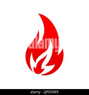 Explosion d'énergie Fiery, boule de feu chaude, icône de dessin animé plate isolée de feu de camp. Flamme de feu à effet de lance Vector, allumage allumé. Allumage furieux, avertissement sur les objets inflammables, symbole passion et enfer Illustration de Vecteur