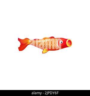 Icône de vecteur de poisson d'or chinois, carpe koï de couleurs or et rouge. Dessin animé animal sous-marin, culture asiatique symbole de poisson rouge isolé sur fond blanc, signe Illustration de Vecteur