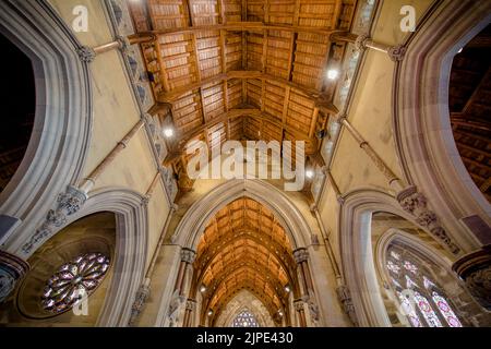 Détail du toit de l'église St Margare à Bodelwyddan, dans le nord du pays de Galles, Royaume-Uni. Également connue sous le nom d'église de marbre. Banque D'Images