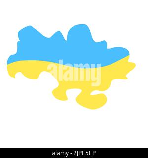 Carte de l'Ukraine en couleurs du drapeau ukrainien. Illustration vectorielle du pays d'Ukraine bleu et jaune dans un style de dessin animé plat Illustration de Vecteur