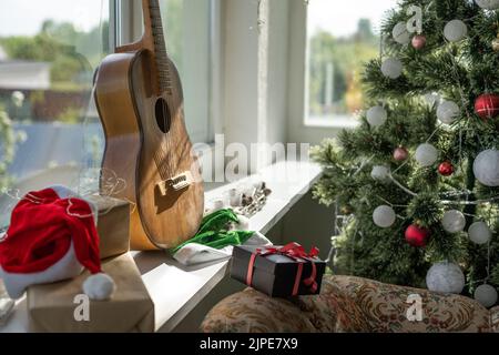 guitare acoustique. Cadeau de Noël avec espace pour le texte Banque D'Images