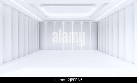 Intérieur moderne blanc vide avec lumière LED blanche, rendu 3D Banque D'Images
