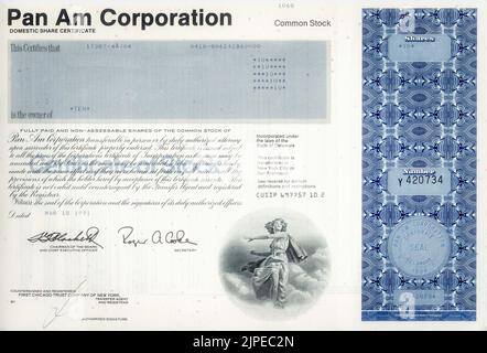 Vintage Pan American World Airways stock Certificate, États-Unis Banque D'Images