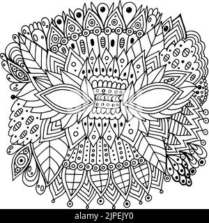 Mardi gras masque orné - contour de l'élément isolé. Dessin au trait Doodle. Page de coloriage pour adultes. Illustration vectorielle Illustration de Vecteur