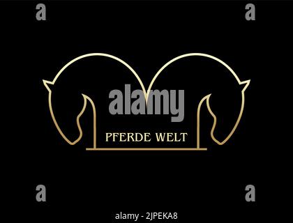Les têtes de cheval sont dessinées avec une ligne d'or sur fond noir. Sout. Pferde Logo linéaire. Illustration vectorielle Illustration de Vecteur