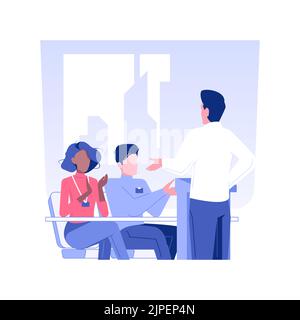 Illustration vectorielle de concept isolée de conférence d'affaires. Groupe de collègues divers lors d'une conférence d'affaires, public applaudissant, style de vie au bureau, concept de vecteur de travailleurs de l'entreprise. Illustration de Vecteur