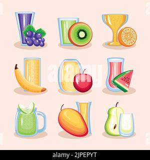 ensemble de boissons aux fruits Illustration de Vecteur