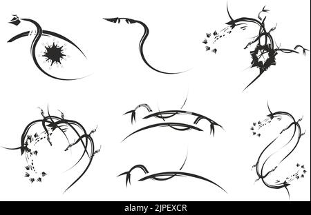 Éléments floraux décoratifs noir-blanc pour tatouages. Motifs floraux et cadres pour produits en tissu, papiers peints, logos, textiles, tendances de la mode, imprime Banque D'Images