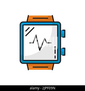 Montre de sport isolée de tracker d'activité physique montrant l'icône de contour du rythme cardiaque. Accessoire de sport vectoriel, bracelet d'activité, bracelet de podomètre. Suivi de santé SmartWatch avec écran électronique Illustration de Vecteur