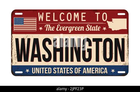 Bienvenue à Washington vintage plaque d'immatriculation rouillée sur fond blanc, illustration vectorielle Illustration de Vecteur