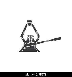 Icône monochrome isolée du véhicule à moteur de levage du cric. Vis de calage Vector avec poignée, élément soulevant la voiture du sol pour changer de roue ou inspecter le dessous. Réparation et réparation des véhicules Illustration de Vecteur