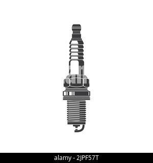 Symbole de moteur monochrome isolé de bougie d'allumage de voiture. Dispositif de bougie d'allumage à vecteur délivrant du courant électrique du système d'allumage à la chambre de combustion. Icône de pièce de rechange auto du véhicule Illustration de Vecteur