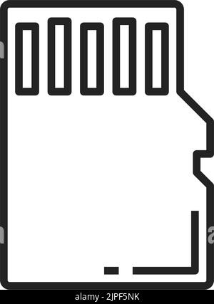 Icône de contour vectoriel isolé de carte mémoire microSD ou miniSD. Carte mémoire vectorielle non volatile utilisée dans les périphériques portables. MiniSD, T-Flash ou TF, TransFlash avec ligne de connexions UHS-II. MicroSD linéaire Illustration de Vecteur