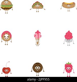 Mignon hamburger dessin animé kawaii Fast Food Vector Illustration de Vecteur