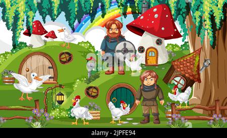 Maison Hobbit avec illustration des animaux de ferme Illustration de Vecteur