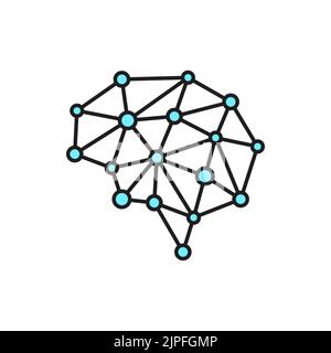 L'intelligence artificielle, l'apprentissage machine et le réseau neuronal contour icône avec le cerveau humain. L'IA et la technologie cybernétique, les neurones du cerveau étudient le signe de vecteur de ligne mince ou le pictogramme minimaliste Illustration de Vecteur