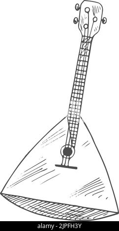 Balalaika musique folk guitare isolée. Instrument de musique en bois triangulaire monochrome vectoriel, russe folk Illustration de Vecteur