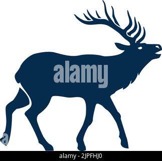 Elk le plus grand des deers corned animal isolé wapiti silhouette icône. Vue latérale vectorielle du grand mammifère avec des bois, Cervus canadensis. Profil de l'orignal, mascotte de chasse aux animaux du nord, trophée du renne Illustration de Vecteur