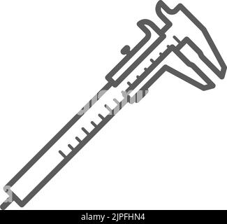 Marqueur utilisé pour mesurer la distance entre deux côtés opposés de l'icône monochrome isolée d'objet. Vernier vectoriel, pied à coulisse, outil de micromètre, contour linéaire de l'instrument de mesure Illustration de Vecteur