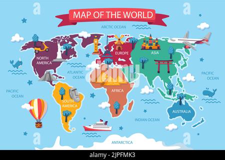 Carte enfant dessinée à la main de l'illustration vectorielle mondiale Illustration de Vecteur