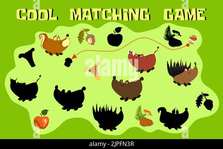 Jeu correspondant pour enfants vecteur éducation jeu. Activités de homeschooling pour les enfants d'âge préscolaire et les tout-petits Illustration de Vecteur